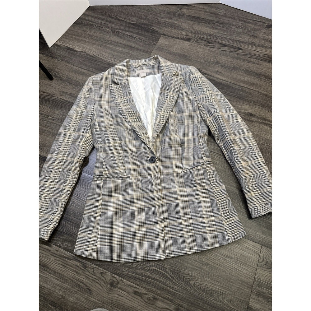 H&M Women Size 6 Plaid Houndstooth One Button Blazer Jacket